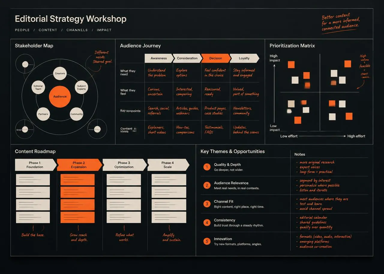 Generic strategy board with stakeholder map and roadmap