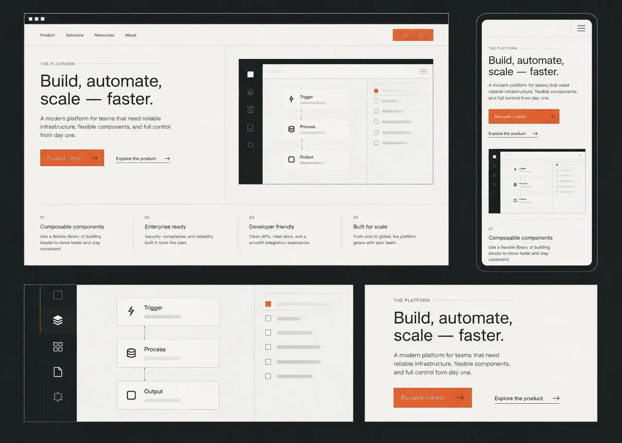 Generic B2B technology website and workflow interface