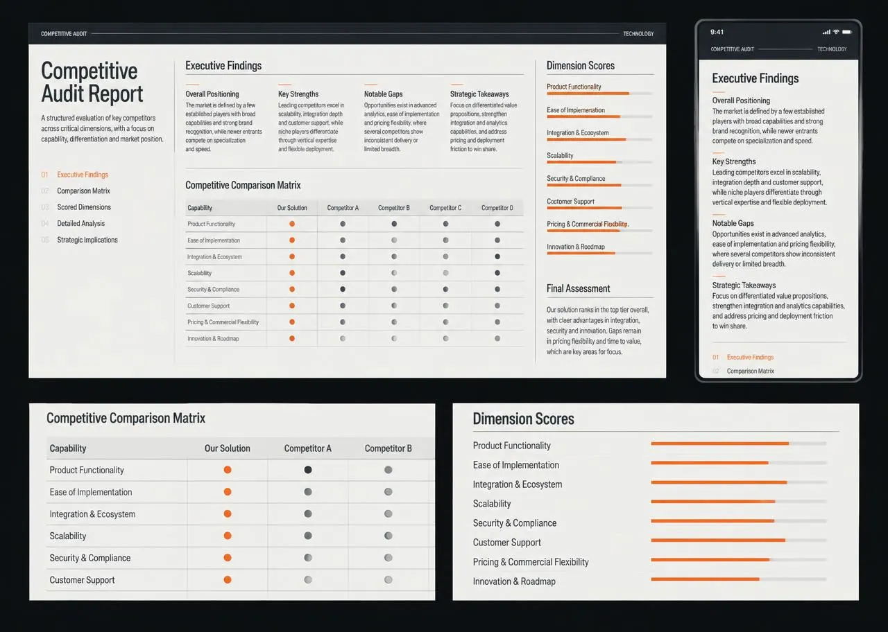 Generic competitive audit report and comparison matrix