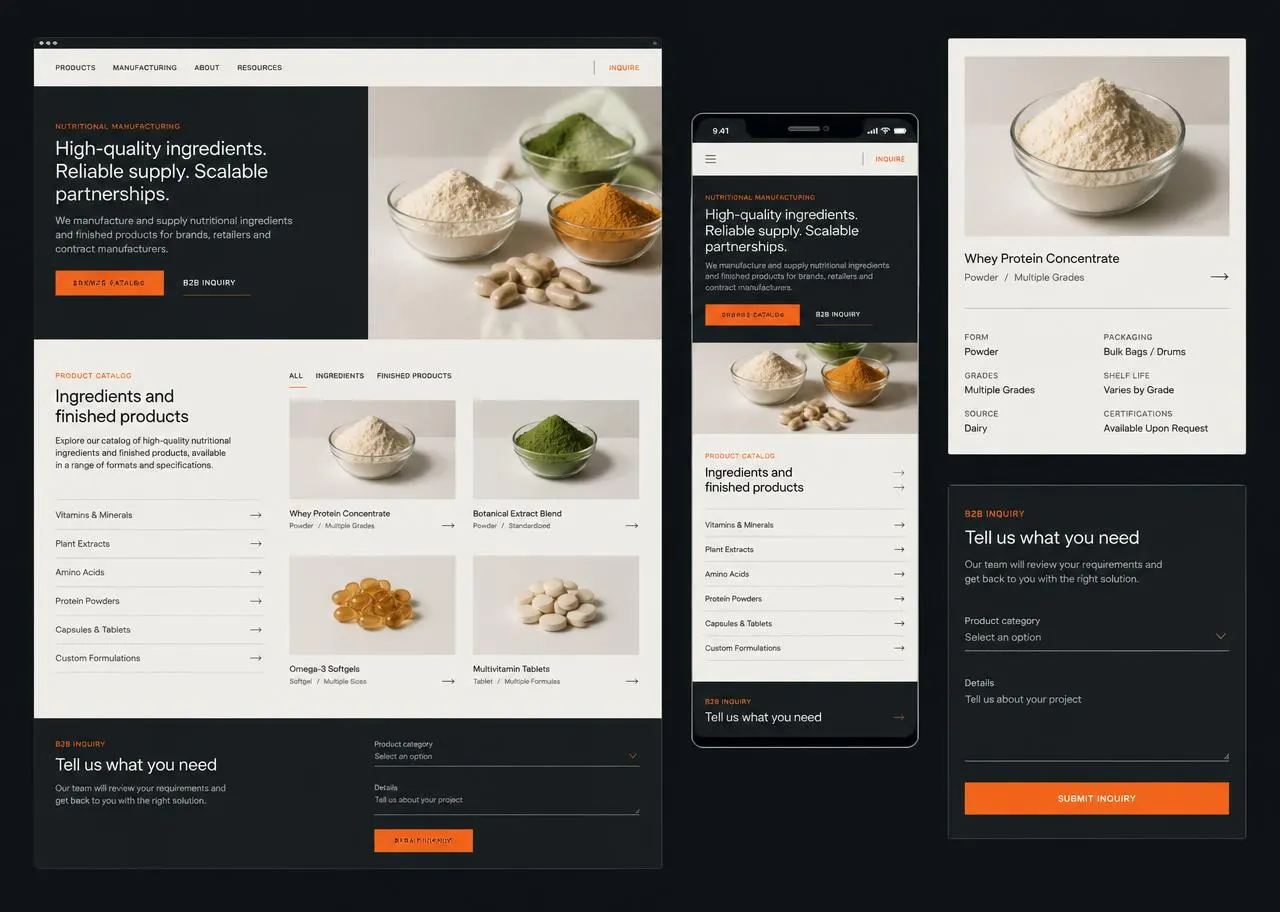 Generic nutritional manufacturing website and catalog