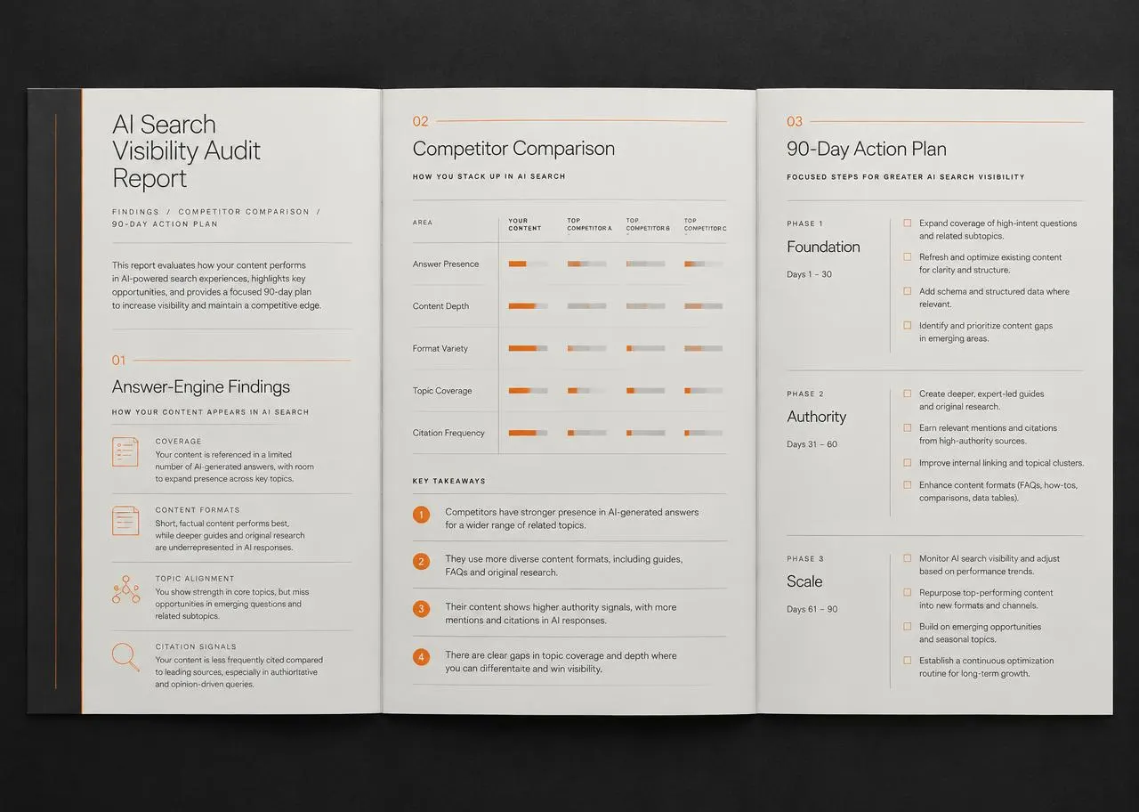 Generic AI search visibility audit report spread
